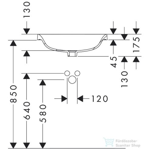 Hansrohe XUNIVA U 55x40 cm-es beépíthető mosdó Smartclean mázzal,fehér 61062450