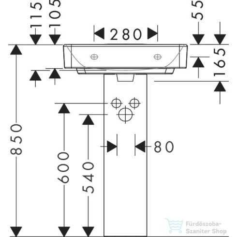 Hansgrohe XANUIA Q Compact 55x37 cm-es mosdó csaplyuk-és túlfolyó nélkül, Smartclean felülettel, fehér 61123450