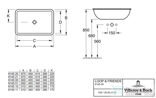 Villeroy & Boch Loop & Friends 60x40,5 beépíthető mosdó túlfolyóval, csaplyuk nélkül 6145 00 01 ( 61450001 )