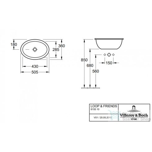 Villeroy & Boch Loop & Friends 50,5x36 beépíthető mosdó túlfolyóval, csaplyuk nélkül 6155 10 01 ( 61551001 )