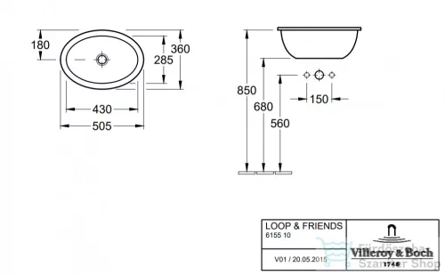 Villeroy & Boch Loop & Friends 50,5x36 beépíthető mosdó túlfolyóval, csaplyuk nélkül 6155 10 01 ( 61551001 )