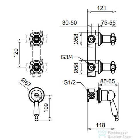 Bugnatese OXFORD 2 utas falsík alatti zuhany csaptelep csempeszeleppel,belső egységgel,rame 6305RA