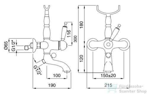 Bugnatese OXFORD kádtöltő csaptelep zuhanyszett nélkül,króm/arany 6308CRDO