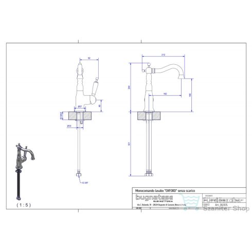 Bugnatese OXFORD mosdó csaptelep, leeresztő nélkül matt bronz 6313SBO