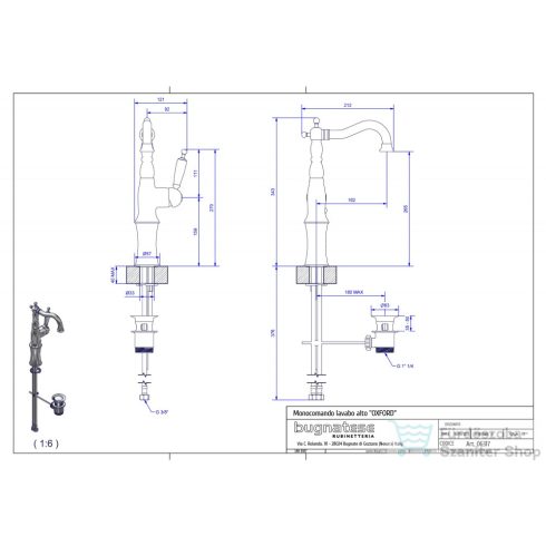 Bugnatese OXFORD magasított mosdó csaptelep, automata leeresztővel, króm 6317CR