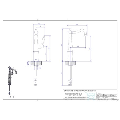 Bugnatese OXFORD magasított mosdó csaptelep click-clack leeresztővel,szálcsiszolt nikkel 6317SCNS
