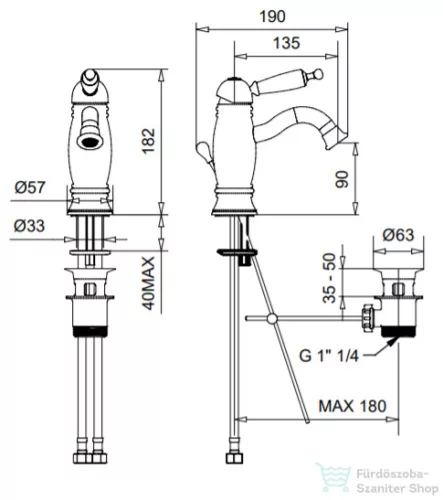 Bugnatese OXFORD alacsony bidet csaptelep automata leeresztővel,matt fekete 6319NE