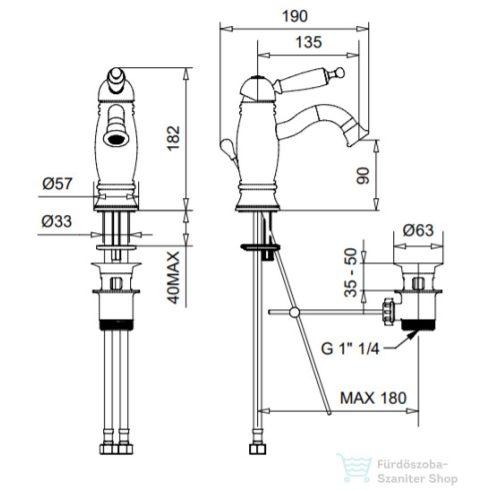 Bugnatese OXFORD alacsony bidet csaptelep automata leeresztővel,sárgaréz 6319ON