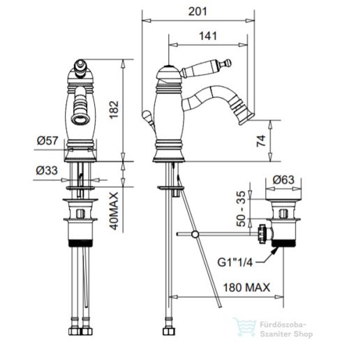 Bugnatese OXFORD Alacsony bidet csaptelep leeresztővel réz színben 6325RA