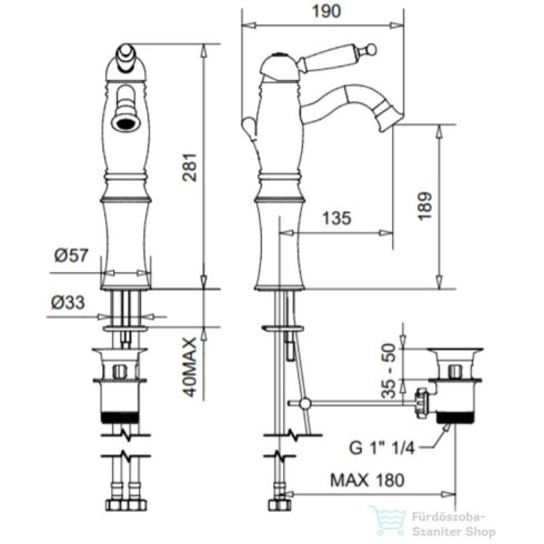 Bugnatese OXFORD magasított mosdó csaptelep automata leeresztővel,króm/arany 6327CRDO