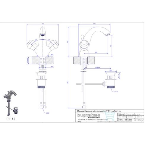 Bugnatese AXO mosdó csaptelep automata leeresztővel,arany 634DO