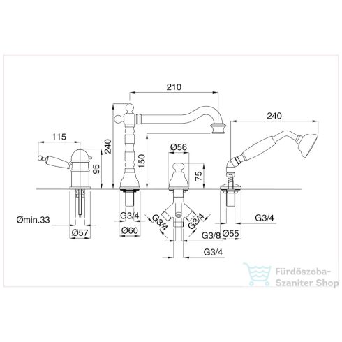 Bugnatese OXFORD 4 üléses termosztátos kádtöltő csaptelep zuhanyszettel,bronz 6358BR