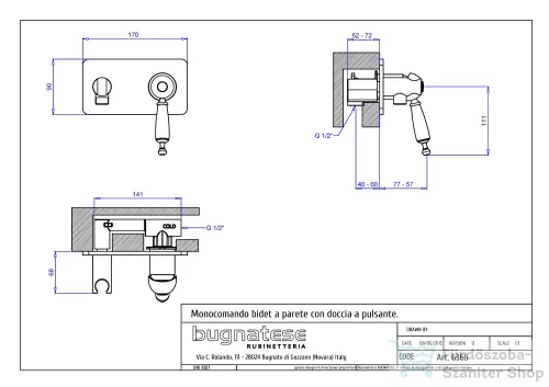 Bugnatese OXFORD Fal alatti bidet csaptelep zuhanyszettel króm színben 6366