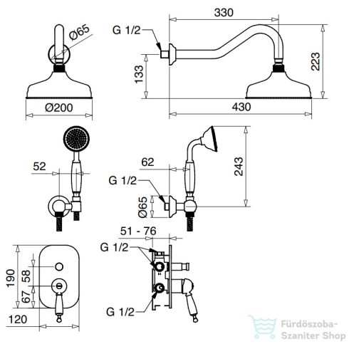 Bugnatese OXFORD Fal alatti esőztetős zuhanyrendszer króm színben 6374CR