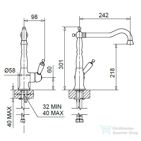 Bugnatese Oxford álló mosogató csaptelep leeresztő nélkül,króm 6382HCR