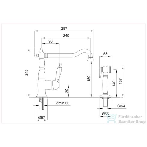 Bugnatese OXFORD álló mosogató csaptelep kihúzható zuhanyfejes szettel,matt fehér 6384BI