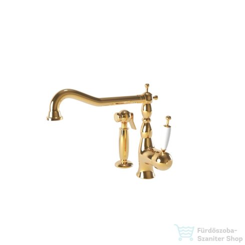Bugnatese OXFORD álló mosogató csaptelep kihúzható zuhanyfejes szettel,arany 6384DO