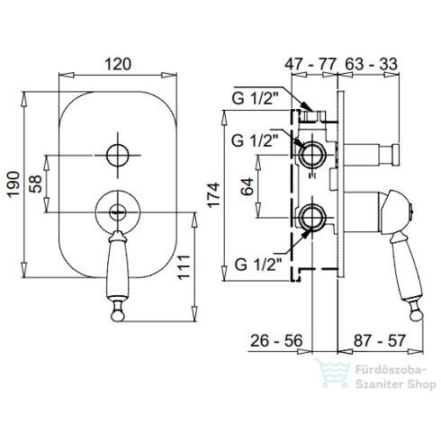 Bugnatese OXFORD falsík alatti kád/zuhany csaptelep belső egységgel,króm 6392CR