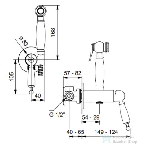 Bugnatese OXFORD falsík alatti bidet csaptelep zuhanyszettel,belső egységgel,bronz 6393BR