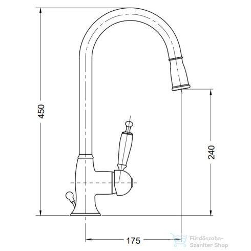 Bugnatese OXFORD kihúzható zuhanyfejes mosogató csaptelep,sárgaréz 6395ON