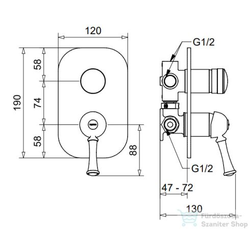 Bugnatese DENVER 4 állású falsík alatti kád/zuhany csaptelep belső egységgel,króm 6432CR