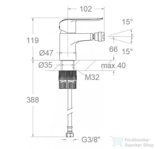 RamonSoler YPSILON PLUS bidé csaptelep, leeresztő nélkül, króm 64B308538
