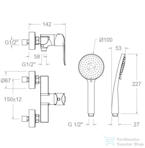 RamonSoler YPSILON PLUS zuhany csaptelep zuhanyszettel, króm 64D308676