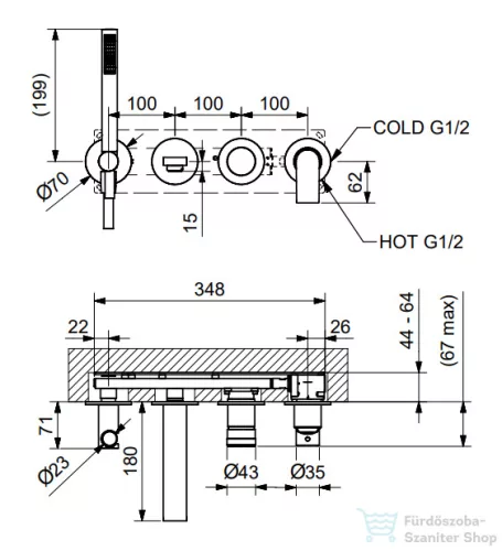 Bugnatese SIMPLE falsík alatti kád csaptelep kézizuhannyal,matt bronz 6601BO