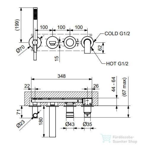 Bugnatese SIMPLE falsík alatti kád csaptelep kézizuhannyal,PVD fekete 6601PT