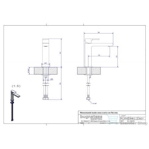 Bugnatese SIMPLE Mosdó csaptelep leeresztő nélkül matt fehér színben 6613SBI