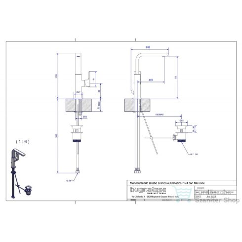 Bugnatese SIMPLE magasított mosdó csaptelep, automata leeresztővel, szálcsiszolt nikkel 6618NS
