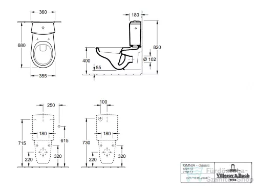 Villeroy & Boch O.Novo falra szerelhető monoblokkos wc 6623 10 01 ( 66231001 )