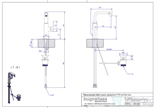 Bugnatese SIMPLE bidet csaptelep automata leeresztővel,PVD fényes rame 6625PR