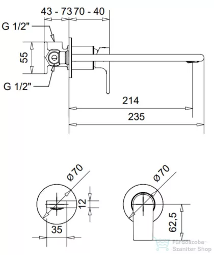 Bugnatese SIMPLE Fali mosdó csaptelep 21 cm kifolyóval grafit fekete színben, leeresztő nélkül,  6646GF