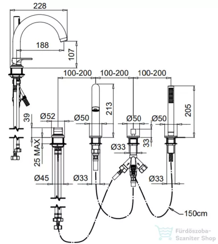 Bugnatese SIMPLE 4 üléses kád csaptelep zuhanyszettel,Pasztell türkizkék 6655TP