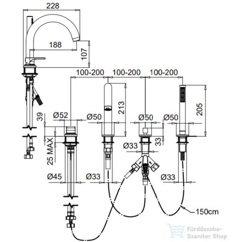 Bugnatese SIMPLE 4 üléses kád csaptelep zuhanyszettel,Pasztell zöld 6655VP