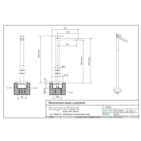 Bugnatese SIMPLE szabadonálló mosdó csaptelep, leersztő nélkül, króm 6668CR