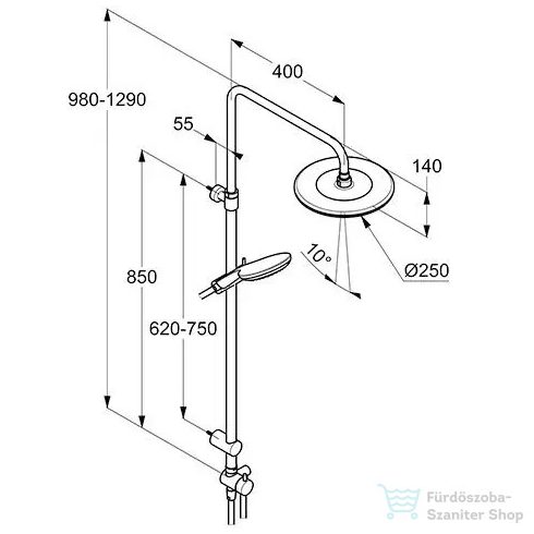 Kludi Freshline zuhanyrendszer 25 cm-es fejzuhannyal,zuhanyszettel,csaptelep nélkül,króm 6709005-00WR9