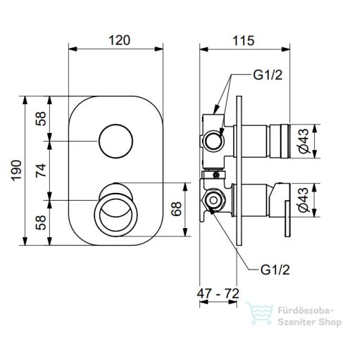 Bugnatese B-Color falsík alatti kád /zuhany csaptelep belső egységgel,pasztell türkizkék 6732TP