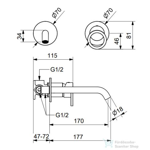 Bugnatese B-Color falsík alatti mosdócsaptelep 17 cm-es kifolyóval,belső egységgel,click-clack leeresztővel,matt fehér 6745SCBI