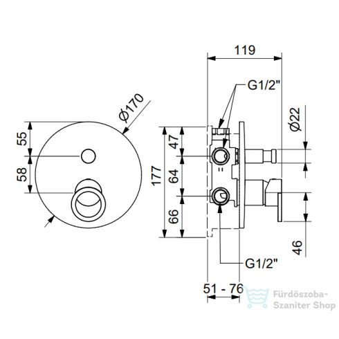 Bugnatese B-Color falsík alatti kád /zuhany csaptelep belső egységgel,matt fekete 6772NE