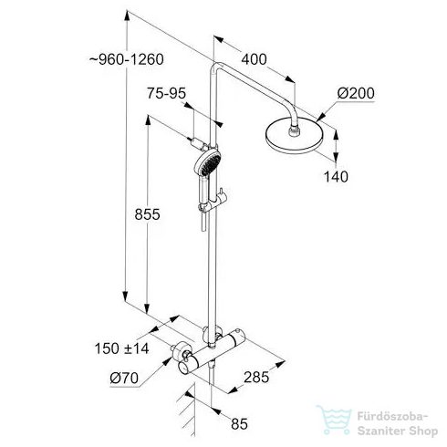 Kludi DIVE S termosztátos zuhanyrendszer 20 cm-es fejzuhannyal,zuhanyszettel, matt fekete 6807939-00