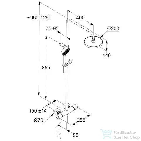 Kludi DIVE S termosztátos zuhanyrendszer 20 cm-es fejzuhannyal,zuhanyszettel, matt fekete 6807939-00