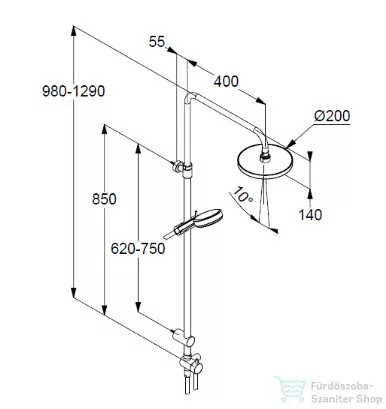 Kludi DIVE DSS zuhanyrendszer 20 cm-es fejzuhannyal,zuhanyszettel,csaptelep nélkül,króm 6808005-00