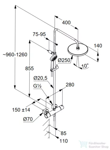 Kludi LOGO Thermostat Dual shower system, matt fekete 6808239-00