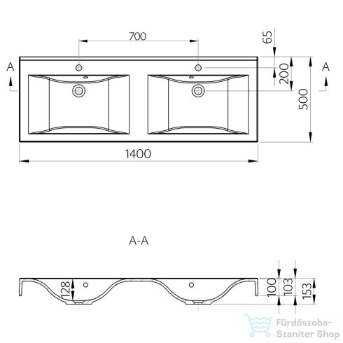 Sapho FLAVIA öntöttmárvány duplamosdó, 140x10x50cm (68141)