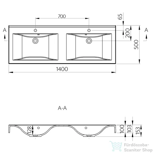 Sapho FLAVIA öntöttmárvány duplamosdó, 140x10x50cm (68141)