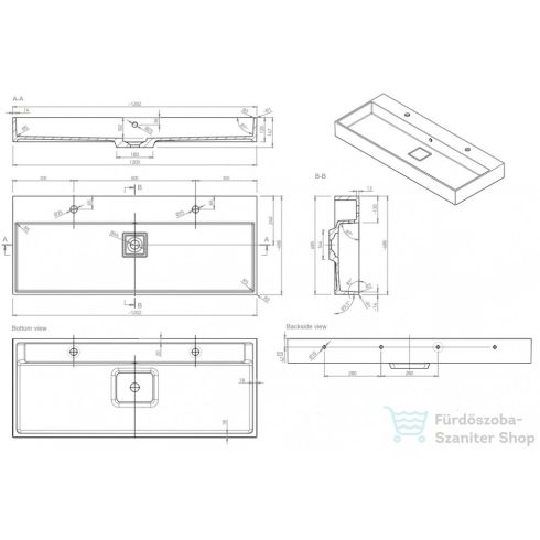 Marmy MYKONOS 120x49 öntött márvány mosdó 2 csaplyuk