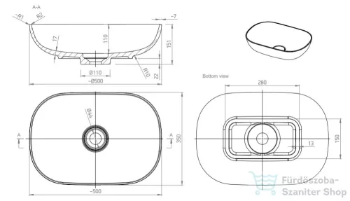 Marmy CARRARA "L" 50x35 öntött márvány mosdó
