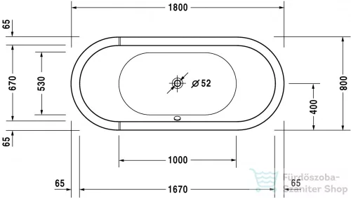 Duravit Starck 180x80 ovális fürdőkád, beépíthető változat, két háttámlával 700009000000000 ( 700009 )